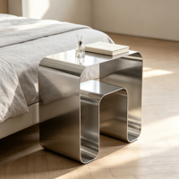 Table d'appoint moderne convertible en forme de U, en acier inoxydable, ensemble de 2 pièces, métal poli, décoration pour salon, chambre à coucher, maison