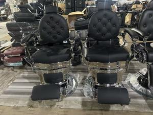 Muebles de Peluquería Retro Profesionales, Silla de Barbería Resistente en Color Marrón, Blanco, Dorado, Verde y Gris - Product Image 4