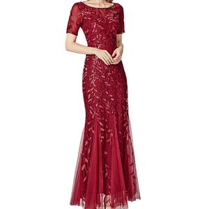 Robes de demoiselle d'honneur scintillantes pour femmes, manches courtes, coupe évasée, robes de soirée courtes pour fêtes - Product Image 3