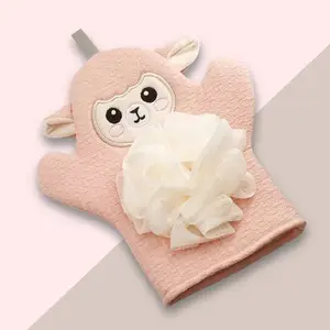 Colorful Cute Cartoon Baby Bath Gloves with Loofahs Mesh Pouf for Kids