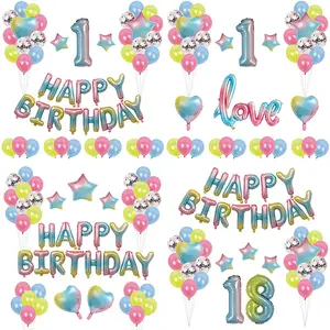 Conjunto de balões para decoração de festa de aniversário, conjunto de balões de alumínio com gradiente de cores