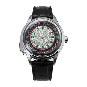 Montre-bracelet mécanique pour homme en cuir, avec verre minéral, style casino, diamant, bouton européen, pour le sport et le jeu de roulette analogique - Product Image 1