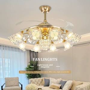 <span class=keywords><strong>Ventilador</strong></span> de <span class=keywords><strong>Techo</strong></span> Inteligente LED Tricolor con Luz y Control Remoto para Dormitorio, Estilo Europeo Americano - Product Image 1