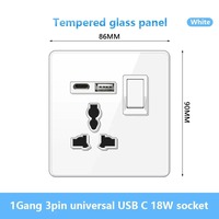 Prise murale universelle 5 broches avec interrupteur et voyant néon, en verre trempé de haute qualité, norme britannique 13A