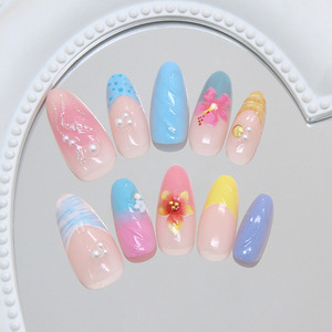 Nuevas <span class=keywords><strong>uñas</strong></span> postizas de lujo de verano con diseños 3D tallados, <span class=keywords><strong>uñas</strong></span> postizas de almendra con <span class=keywords><strong>flores</strong></span> pintadas, <span class=keywords><strong>uñas</strong></span> postizas de cobertura completa, removibles - Product Image 3