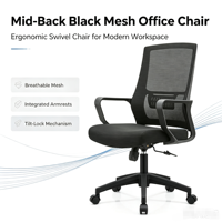 Chaise de bureau ergonomique en maille à dossier moyen pour personnel, chaise pivotante de haute qualité pour bureau, salle de réunion, chaise de visiteur, chaise de bureau