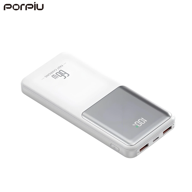 PORPIU High Capacity Portable Power Bank 10000mAh-50000mAh 20W PD Fast Charging Li-Polymer Battery Ultra Slim Design