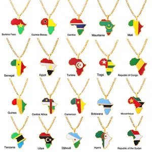 Ожерелье с подвеской с флагом карты Африки, Ювелирное Украшение из нержавеющей стали золотого цвета в подарок, Гана, Нигерия, Конго, Ангола, Либерия, африканская