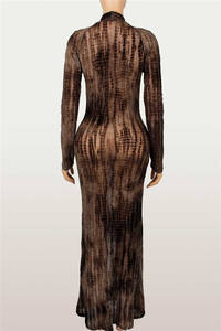 <span class=keywords><strong>Abito</strong></span> lungo da <span class=keywords><strong>donna</strong></span> a maniche lunghe con stampa a croce e scollo all'americana, modello bodycon, elegante per feste - Product Image 5