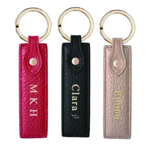 Small leather accessories personalized logo car keychain plain leather strap keychain wedding gifts for guests