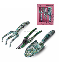 Ensemble de 3 outils de jardinage en métal et acier avec impression florale et boîte-cadeau Kit d'outils à main pour jardinière de jardin