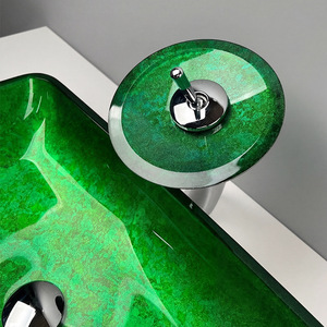 <span class=keywords><strong>Lavabo</strong></span> de Baño Rectangular de Vidrio Templado con un Solo Orificio, Estilo Vintage, Color <span class=keywords><strong>Verde</strong></span>, Marca BOWEIYA - Product Image 2