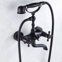 Robinet de bain antique européen en gros avec pomme de douche dorée simple, ensemble de salle de bain rétro mural, robinet à poignée unique en laiton, jet doux