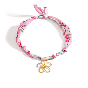 Collar de Seda Serie Océano con Colgante Dorado, Patrón de Planta, Cadena de Clavícula de Aleación de Zinc, Joyería de Regalo - Product Image 4