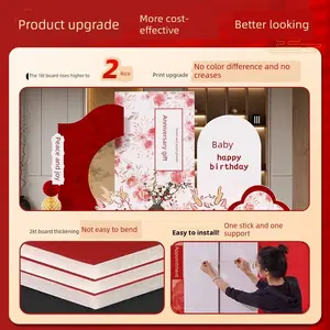 Décoration de scène pour le premier anniversaire de bébé, accessoires de cérémonie Zhou Li, motif floral et de <span class=keywords><strong>dragon</strong></span>, fond en carton KT, décoration murale, photo - Product Image 3