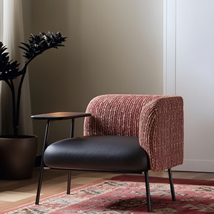 Fauteuil simple minimaliste italien en tissu doux, chaise de salon, style vintage nordique - Product Image 3