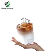 Gobelet transparent en PET de qualité alimentaire, anti-transpiration, à bord lisse, design patte de chat, style Instagram, pour café, salon de thé, boba