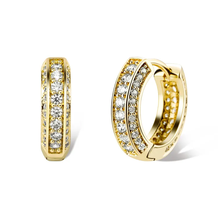 Orecchini di moda all'ingrosso gioielli 14k 18k PVD placcato oro pavé di zirconi orecchini a cerchio Huggie con diamanti