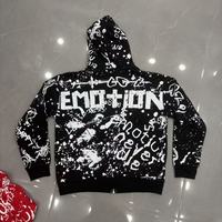 2026 MIXED EMOTION Sweat à capuche zippé oversize en coton imprimé, style américain, vintage, streetwear décontracté, pour couple