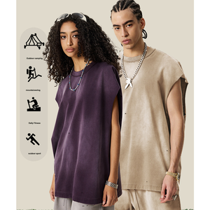 285G Cotton <strong>Men</strong> and Women <strong>Vest</strong> for Summer Casual Sports American Sizes Sleeveless Oversize Tank Top - Product Image 1