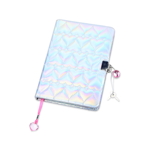 Iridescent Quilted Heart Lock <strong>Diary</strong> with Key for Girls Holographic <strong>Lockable</strong> Notebook with Pink Heart Bookmark - Product Image 3