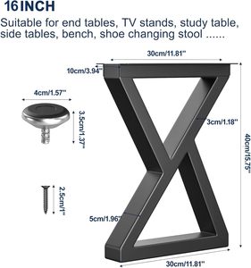 Ножки для обеденного стола, письменного стола и журнального столика, металлические, 16 дюймов, усиленные, Z-образные, квадратные, черные (комплект из 2 шт.) - Product Image 3