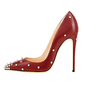 Zapatos de vestir de tacón alto y fino para mujer, con remaches metálicos, de corte bajo, sin cordones, con punta, para citas, talla grande 43 - Product Image 1