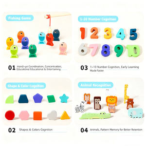 4'ü 1 Arada Ahşap Sayı Eşleştirme Tahtası Oyuncağı - Balık Tutma Oyunu, Şekil/Hayvan Tanıma Özellikli Çocuklar İçin Erken Eğitim Öğrenme Aracı - Product Image 4