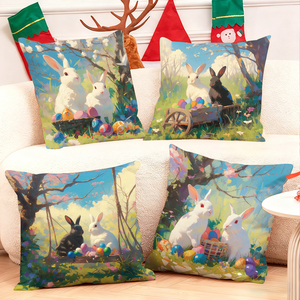 Cuscini decorativi con coniglietto pasquale, uova colorate e scene di foresta primaverile - Product Image 1