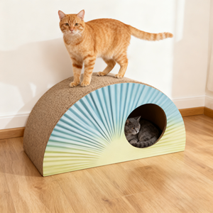 خدّاشة قطط على شكل صدفة بحرية نصف دائرية بتصميم مخبأ مريح يناسب المساحات الصغيرة، مصنوعة من الكرتون المموج الصديق للبيئة - Product Image 2