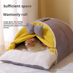 חתול מיטת אוהל bowknot צהוב גפן מלא כרית בית בצורת מיטת חיות מחמד בית בצורת קן מקורה המשמש לכלבים חתולים קטנים - Product Image 2