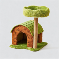 Arbre à chat moderne mini jungle 57 cm avec maisonnette en bois et feutre, perchoir en peluche et griffoir pour chats d'intérieur