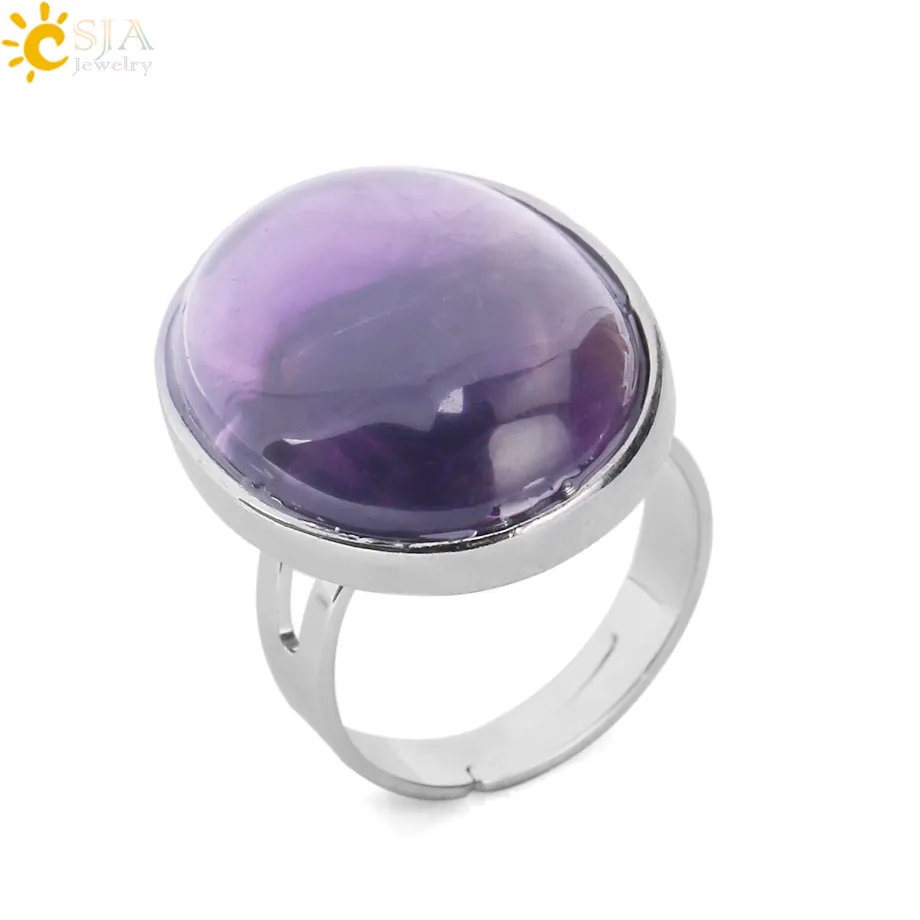 CSJA natural gemstone ring black obsidian amethyst opal rings for women men party reiki jewelry E832