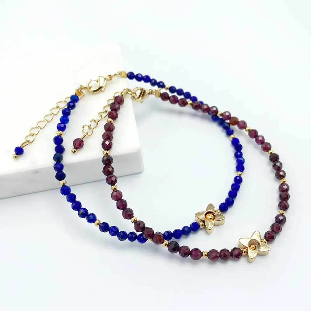 Bestone Gelang Manik-manik Garnet Mini Perhiasan Fashion Terlaris Grosir dengan Bunga Berlapis Emas Asli