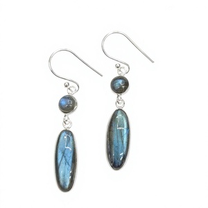 Labradorite Drop <b>Dangle</b> <b>Earrings</b> 925 Sterling <b>Silver</b> Bezel Set Oval and Round Gemstone Jewelry for Women - Product Image 1