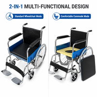 Fauteuil roulant multifonctionnel 2-en-1 avec siège rembourré en PVC, cadre en acier chromé durable, certifié CE, capacité de 100 kg pour les personnes âgées