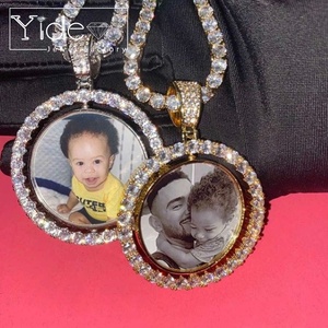Custom Picture <strong>Pendant</strong> Iced Out Diamond Silver Circle Round Spinning <strong>Photo</strong> <strong>Pendant</strong> - Product Image 3
