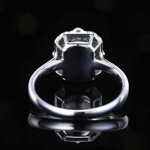 Anillo de Esmeralda Natural de Panjshir, Afganistán, Oro de 18K, Estilo Art Deco, Doble Halo con Incrustaciones de Diamantes Naturales Baguette y Redondos, 58 Piezas - Product Image 4