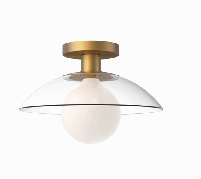 Modern Gold Flush Mount Ceiling Light Clear Glass Dome Shade Semi Flush Ceiling Lamp for Bedroom Living Room Hallway