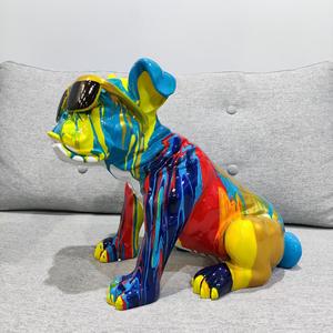 現代ファッション家の装飾フローカラー工芸品おもちゃ樹脂動物犬置物アート彫刻ブルドッグ像 - Product Image 4