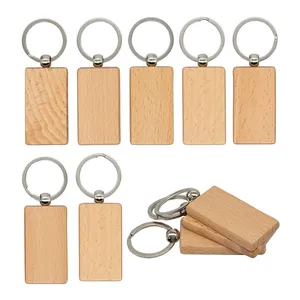 Porte-clés en bois personnalisé porte-clés Rectangle personnalisé gravure Logo porte-clés en bois vierge pour l'artisanat de bricolage