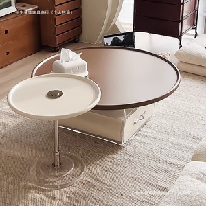 French Style <b>Round</b> Coffee <b>Table</b> 90cm Acrylic Base Wood Top Modern Living Room Furniture - Product Image 3