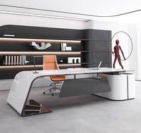Mobili da ufficio di lusso personalizzati, scrivanie e sedie a forma di L in legno laccato, tavolo capo
