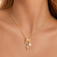 Collier pendentif en acier inoxydable 316L plaqué or 18 carats avec étoile, zircon et perle, pour femmes, bijoux quotidiens