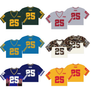 Pure Custom Dames Amerikaans Voetbal Cropped Jersey V Hals Cropped T-Shirt Sublimatie Print Mesh Voetbal Jersey Crop Top - Product Image 6