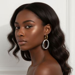 Conjunto de Joyería de Anillo Elíptico de Acero Inoxidable para Mujer, Pulsera, Collar y Aretes con Diseño Geométrico, Estilo Moderno y Lujoso - Product Image 2