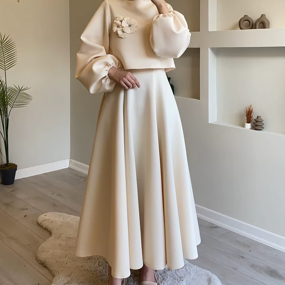 casual muslim dress Women's Long Sleeve Maxi Dress Muslim Essential Abaya Flowy Casual Kaftan Dress Arabic Style Casual Dress