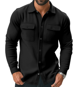 Veste décontractée pour homme en molleton doublé, à simple boutonnage, couleur unie, coupe ajustée, pour le printemps et l'automne - Product Image 2