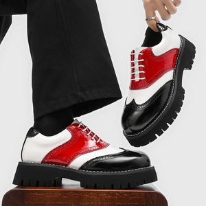 Chaussures Oxford <span class=keywords><strong>Homme</strong></span> Bicolores Rouge <span class=keywords><strong>Blanc</strong></span> Noir, Style Brogue Wingtip, Semelle Plateforme Épaisse, en Cuir PU Verni Brillant, Décontractées Type Derby - Product Image 2
