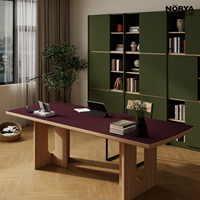 Table à manger NORYA moderne de luxe à surface nano anti-rayures et résistante à l'usure, plateau rouge, base en chêne blanc, rectangulaire, pour entrée d'hôtel